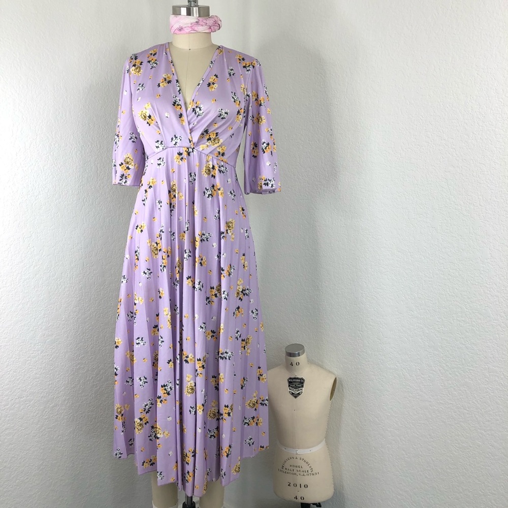 ASOS kimono pleated midi dress in lilac floral